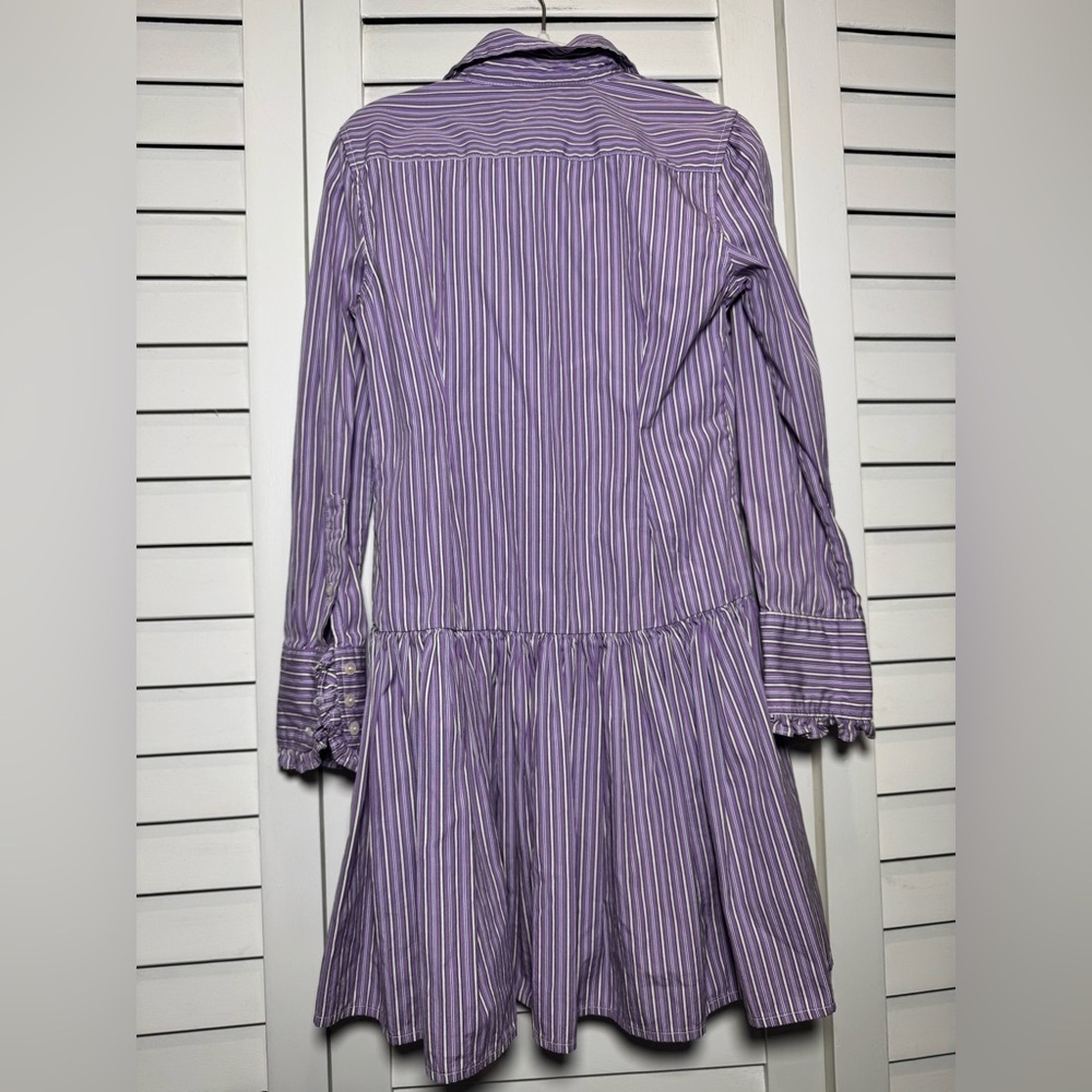 Ralph Lauren Kids Purple & White Striped Button Down Ruffle Dress Size 7 - Picture 7 of 8